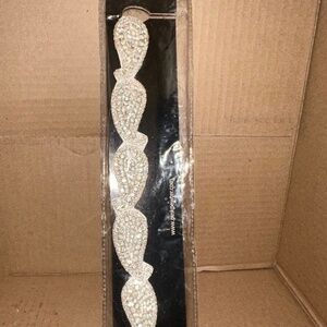 Pink Pewter Silver Rhinestone Crystal Elastic Stretch Headband Leaf Design NEW